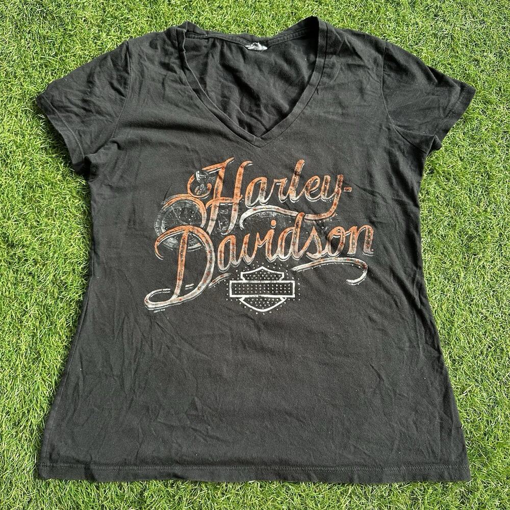 Harley Davidson Shirt Womens Medium Black San Benito TX Bling Biker Motorcycle